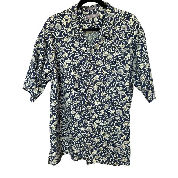 Daniel Cremieux Men's Blue + Tan Floral Tropical Short Sleeve Shirt Size XL - Picture 2 of 6